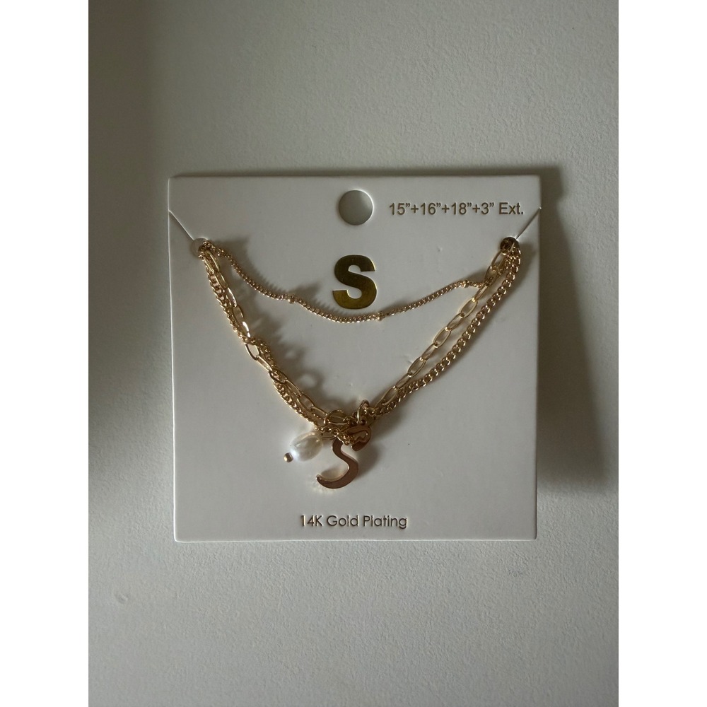 Francesca's 14K Gold Plated Layered Initial S Pearl Necklace Set NNA763-GDCRM